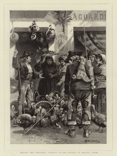 Achat des dindes de Noël au marché de Malaga, Espagne - Edwin Buckman